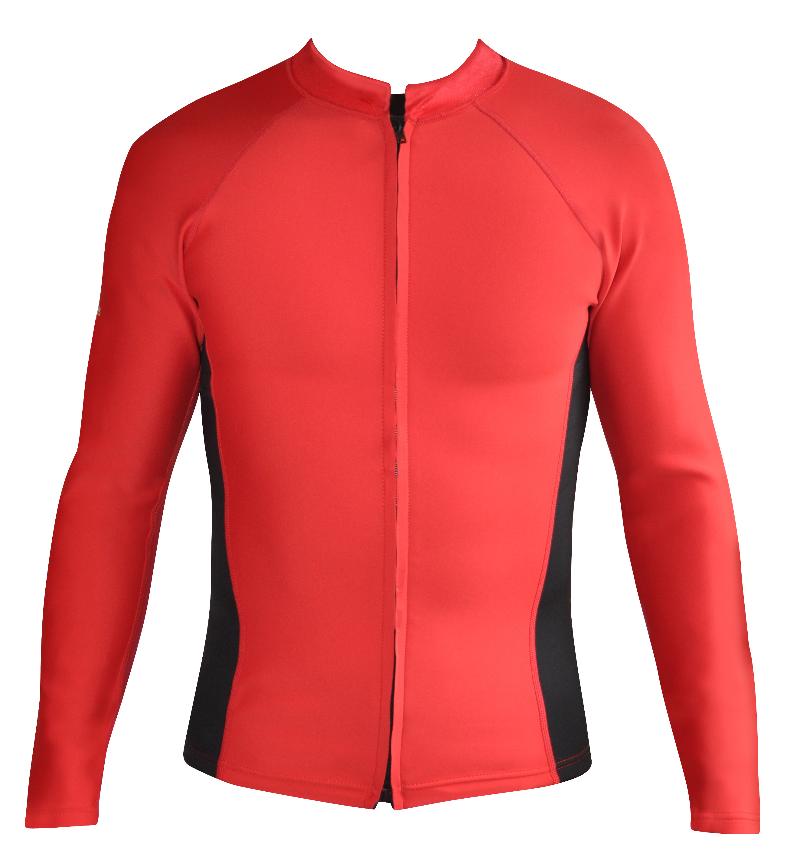 Men's Ocean Series wetsuit top. Red Black. Long Sleeve. Full zip